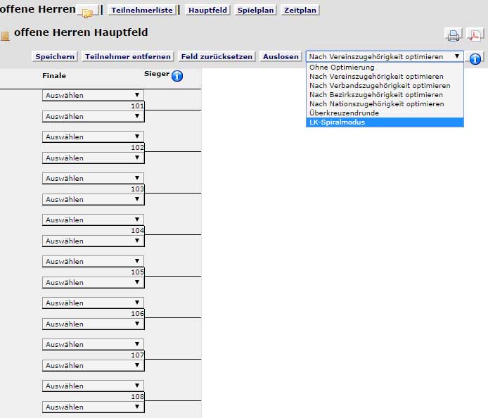 TVPro online Spiralsystem Auswahl